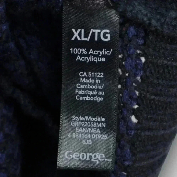 NEW! GEORGE men's sweater black‎ with blue designs small, XL - Picture 6 of 6